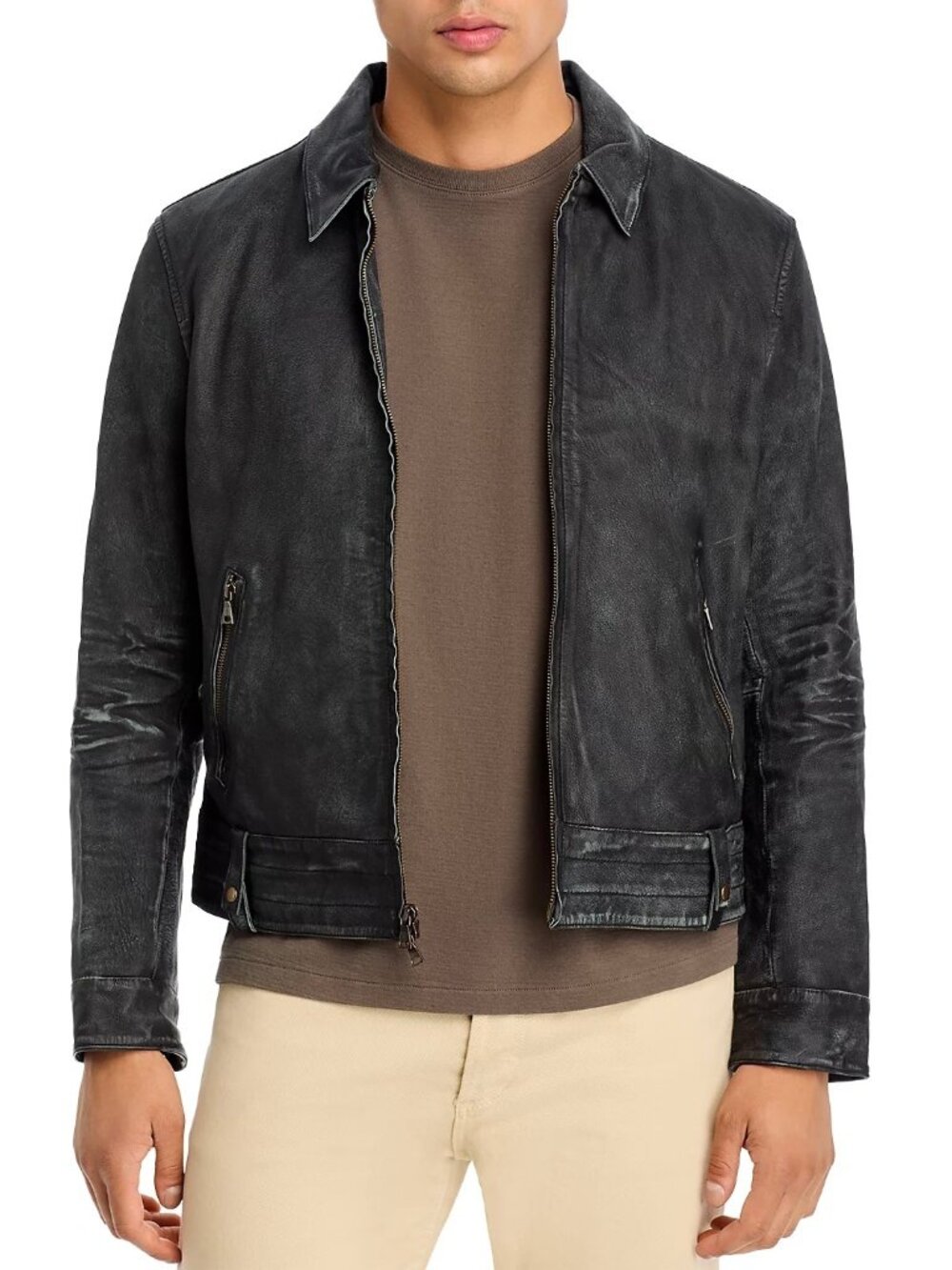 John Varvatos Sorcha Distressed Leather Biker Jacket Mens Gray XL 56 EU NWT 798
